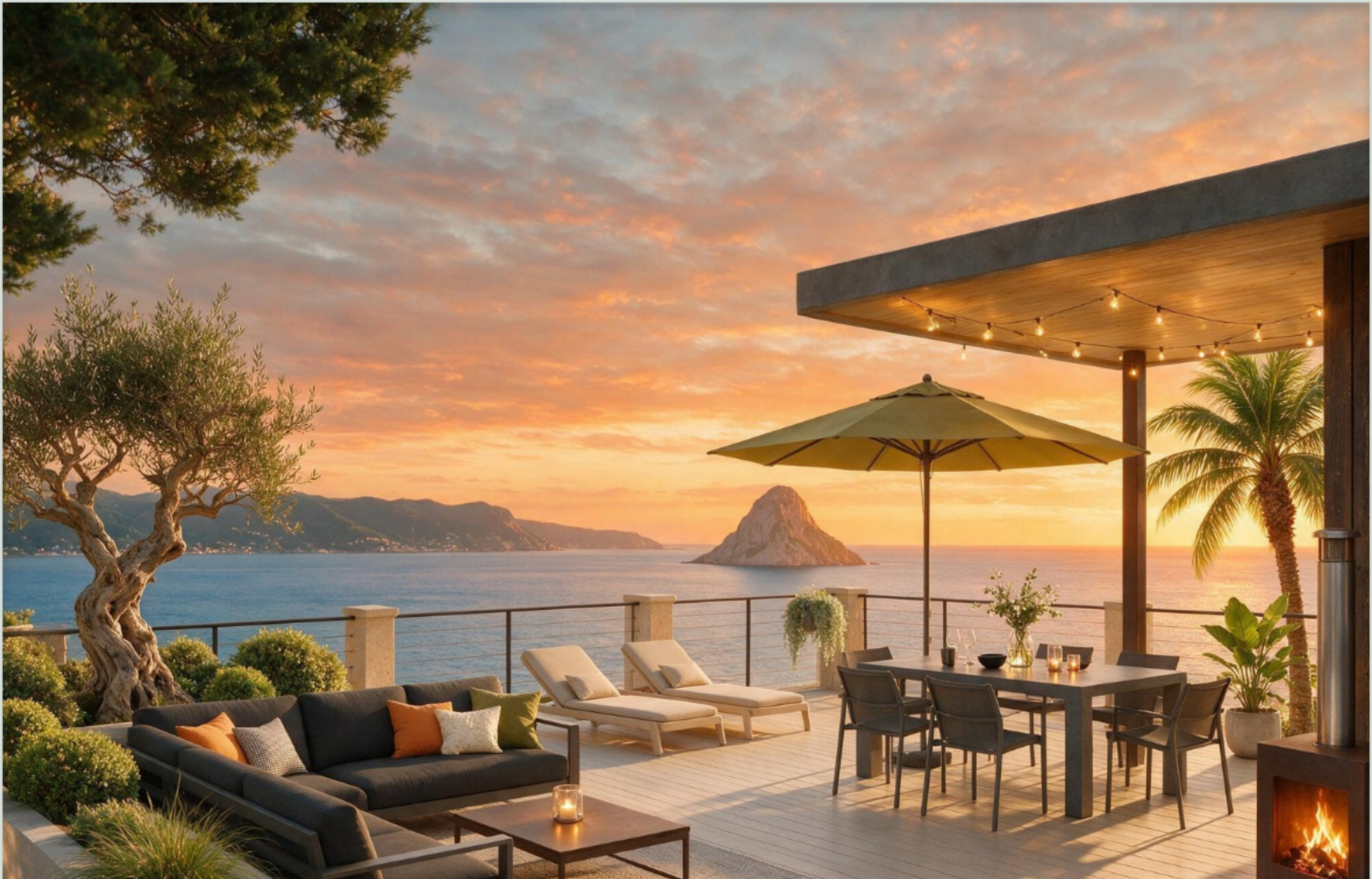 Residential deck at sunset